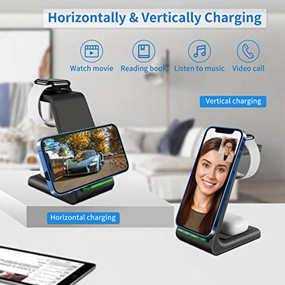 Wireless Charger iPhone,YOCUNKER 3 in 1 Qi Fast Wireless Charging Station Stand Dock for Multiple Devices Apple Watch Series 7/SE/6/5/4/3/2, Airpods 3/Pro/2,iPhone 14/13/12/11 Pro Max/X/XR (Black) - color: Black