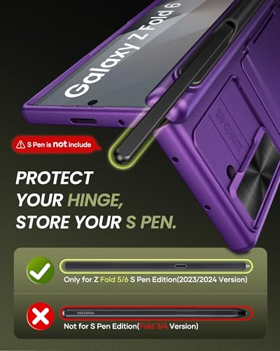 for Samsung Galaxy Z Fold 6 Case with Card Holder, Dark Purple - color: Dark Purple-P