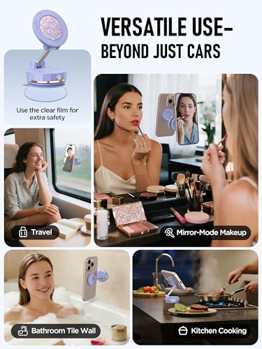 Upgraded Vacuum Magnetic Car Phone Holder for MagSafe[108+LBS Strongest Suction & 3000gf Strongest Magnetic],360° Adjustable Suction Cup Phone Mount for Car,Gym,Mirror,Men Women-Purple - color: Purple