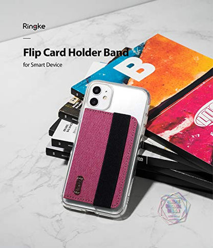 Ringke Flip Card Holder with Elastic Hand Strap Slim Soft Band Grip Fashion Multi-Card Slot 3M Stick-On Wallet Credit Card Cash Mini Pouch Attachment Compatible with Most Smartphones - Pink - color: 1-Band Pink