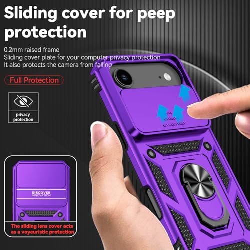 for iPhone Air Case, with Slide Camera Cover HD Screen Protector [Military Grade 16ft. Drop Tested] Ring Holder Kickstand Protective Phone Case for Apple iPhone Air 2025, Purple - color: Purple w/ Slide Camera 2nd gen. Military Grade