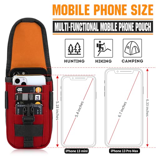 Tactical Phone Holster Pouch Case, Molle Gadget Bag Molle Attachment Belt Holder Waist Bag for 4.7"-6.9" with US Flag Patch for iPhone 18 Pro Max/17 Pro/16 Pro/15 Pro - color: Red