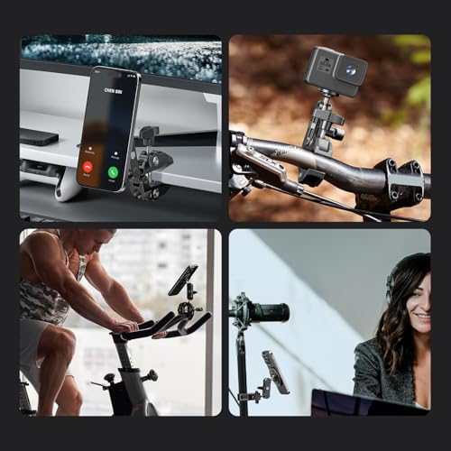 Mic Stand Phone Holder Aluminum Compatible with Magsafe iPhone 16/15/14/13/12 Plus Pro Max Series, Side Mount Cellphone Music Stand Holder for Microphone, 360° Swivel Tilt Adjustable Mic Phone Mount