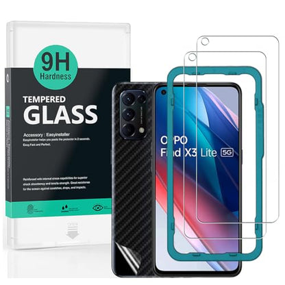 Ibywind for Oppo Reno 5/Find X3 Lite 5G Screen Protector,2 Pack,9H Hardness Tempered Glass and 1Pc Backing Carbon Fiber Film ,with Alignment Frame,Full Coverage,Bubble Free,Fingerprint Unlock,Scratch Resistant - size: Find X3 Lite/Reno 5 5G
