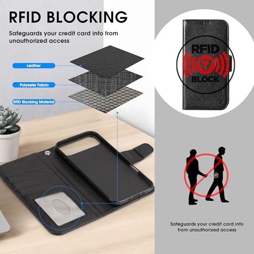 Arae Compatible with iPhone Air Case Wallet with Card Holder, Wristlet Strap Wallet Flip Cover for iPhone Air 6.5 inch Men/Women, RFID Blocking, Kickstand, Litchi Black - color: Litchi Black, size: iPhone Air 6.3 inch