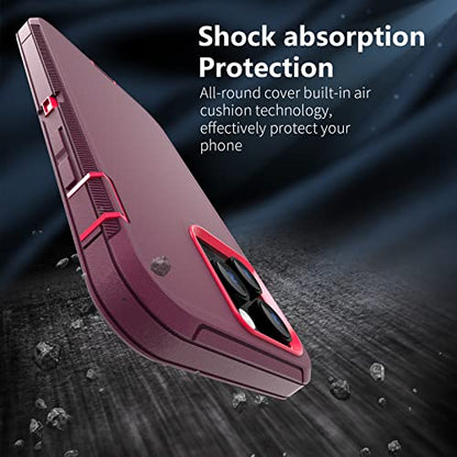 Sansunto Case for iPhone 14 Pro Max, Heavy Duty Defender Shockproof Protective Cover, Dual-Layer Rugged Bumper Phone Case, 6.7 inch. (WineFushcia) - color: WineFushcia