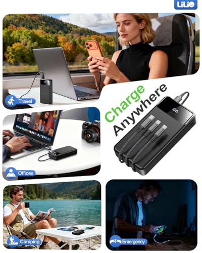 LILIO 60000mAh Portable Charger, 22.5W Fast Charging with 3 in 1 Cable