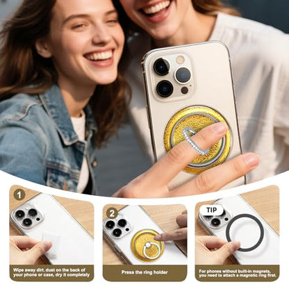 Sparkly Magnetic Phone Grip,Glitter Magnet Ring Stand Holder,Yellow - color: Clear Laser