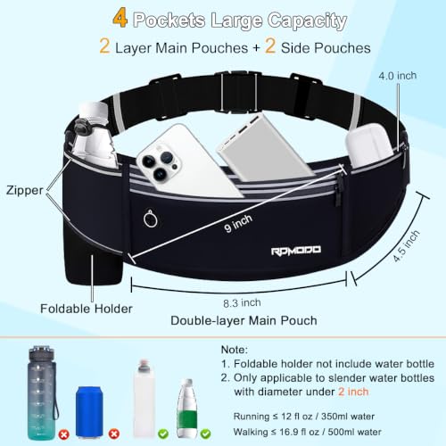 Running Belt with Foldable Water Bottle Holder for Women Men, Black - color: 06-Jet Black