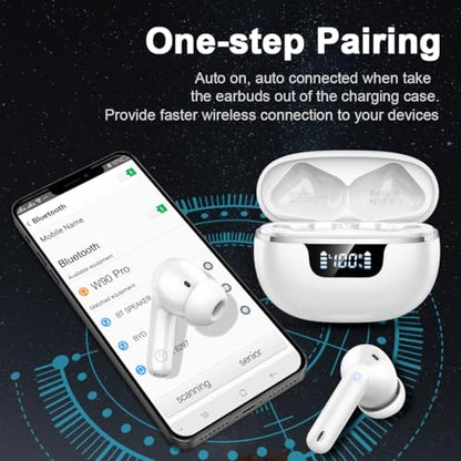 Wireless Earbuds, Bluetooth 5.4 Headphones, Bluetooth In Ear Buds Earphones - color: Purle White
