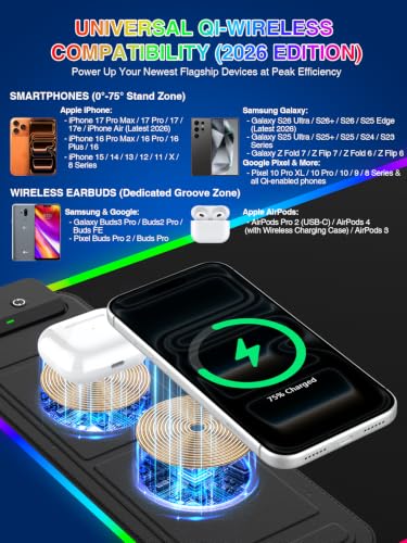 RGB Mouse Pad with Foldable Phone Stand & Wireless Charger, 31.5"x11.8" XL Gaming Mousepad Large Desk Mat, Desk Pad with Dual Charging for Phone & AirPods | 11 Colors & 5 Modes | Waterproof - color: Black Touch Control Stand XL