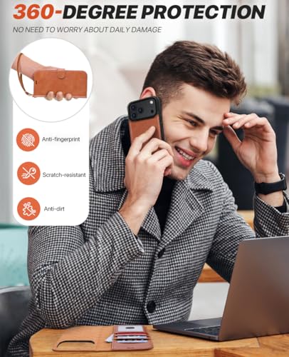 OCASE for iPhone 17 Pro Detachable Wallet Case with Card Holder, 2 in 1 PU Leather Flip Folio with RFID Blocking Stand Wrist Strap Shockproof Phone Cover 6.3 Inch 2025, Brown - color: Brown, size: iPhone 17 Pro