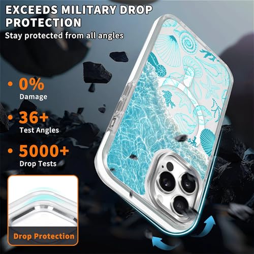 VisEnt Clear Case for iPhone 14 Pro, Magnetic Phone Case, Transparent Slim Cover, Military Grade Protection, Shockproof, Anti-Yellowing, Scratch Resistant, Ocean Wave Shell - color: Ocean Wave Shell, size: Iphone 14 Pro