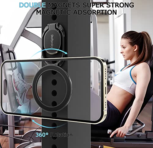 Doflyesky Magnetic Phone Ring Holder for iPhone, Double Adjustable Gym Phone Grip Holder and Stand Removable for Magsafe Case, iPhone 17/16/15/Pro Max Plus SE - color: Black