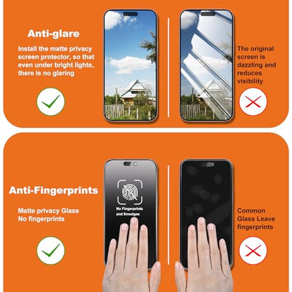 2-Pack Matte Privacy Screen Protector for iPhone 15 Pro - size: iPhone 15 Pro