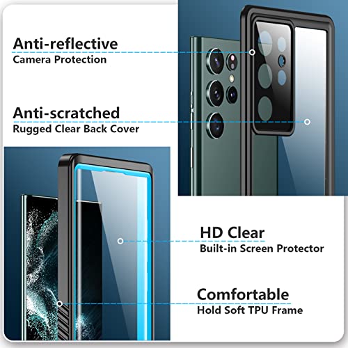 SPIDERCASE Designed for Samsung Galaxy S22 Ultra Case 6.8", Blue/Clear | [IP68 Waterproof] [Built-in Screen Protector] Full Sealed Protection Heavy Duty Shockproof Case - color: Blue