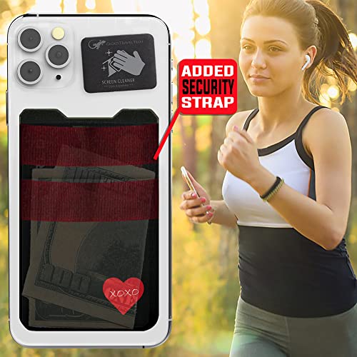 Gecko Travel Tech Double Pocket - Adhesive Card Holder - Cell Phone Pouch - Stick on Spandex Pocket - Carry Credit Cards and Cash (HEART) - color: HEART