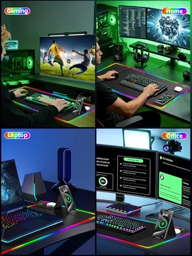 Mouse Pad with Foldable Phone Holder & Wireless Charger, XXL RGB Gaming Mousepad 31.5"x15.8" Large Desk Mat for Keyboard, Black Desk Pad with Dual Qi Charging Station | 11 Colors 5 Modes | Waterproof - color: Black-Right Phone Holder-31.5"x15.8"