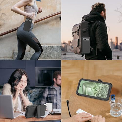 Compatible with Google Pixel 8A Case, with Belt Clip Holster Heavy Duty Rugged Shockproof Full Body Protection Kickstand Phone case for Google Pixel 8A 5G (Black) - color: Black