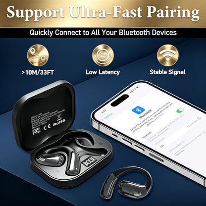 Open Ear Headphones, Wireless Headphones with Smart Digital Display & Mic - color: Black