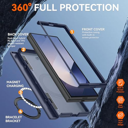 Upgraded 360° Spin Magnetic Invisible Ring Stand for Samsung Galaxy Z Fold 6 Case,[Compatible with MagSafe][S Pen Holder][Hinge Protection][Screen Protector],Shockproof Full Body Phone Cover (Blue) - color: Blue