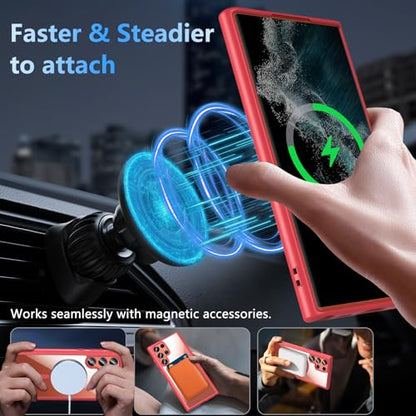Hensinple for Samsung Galaxy S22 Ultra Case Magnetic, Galaxy S22 Ultra Phone Case [Compatible with Magsafe], Clear Hard Back Slim Shockproof Magnetic Cover Case, Red - color: Red-S22 Ultra, size: Galaxy S22 Ultra 6.8 inch