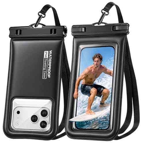 PEDVSTY Floating Waterproof Phone Pouch 2 Pack - Up to 7.0", Black | Touchscreen, IP68 Waterproof Phone Case w/Lanyard, Dry Bags for iPhone Sumsang Google, Beach Kayak Cruise Travel Essentials - size: Regular (Up to 7.0")