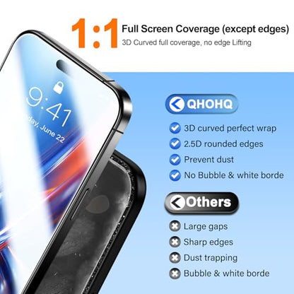 QHOHQ [1-Second Auto-Install] 3 Pack Screen Protector for iPhone Air + 3 Pack Camera Lens Protector, 9H+ Shatterproof Tempered Glass for iPhone 17 Air, [12FT Military Grade Protection], Case Friendly - size: iPhone Air 6.5 Inch