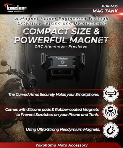 Kaedear Magnetic Motorcycle Phone Mount, 360° Rotating, KDR-M35-S - color: Silver