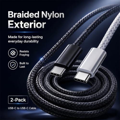 HIFI WALKER USB C to USB C Cable 2 Pack, 3.3ft Braided Cord, Black & White