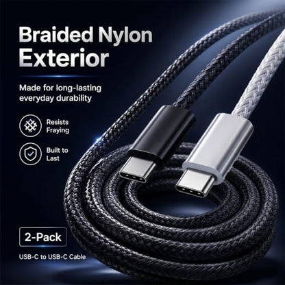 HIFI WALKER USB C to USB C Cable 2 Pack, 3.3ft Braided Cord, Black & White