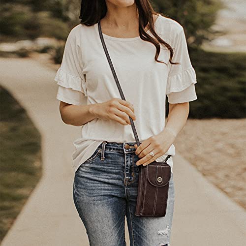 S-ZONE Women RFID Blocking Crossbody Cell Phone Purse PU Leather Wallet | Card Slots, Anti-theft, Multi Pockets, Detachable Adjustable Strap, Small, Travel Eveyday Shopping Outing - color: Coffee