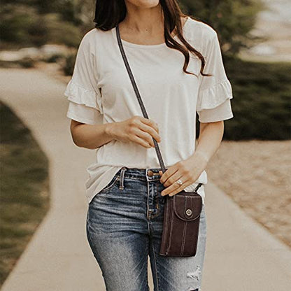 S-ZONE Women RFID Blocking Crossbody Cell Phone Purse PU Leather Wallet | Card Slots, Anti-theft, Multi Pockets, Detachable Adjustable Strap, Small, Travel Eveyday Shopping Outing - color: Coffee