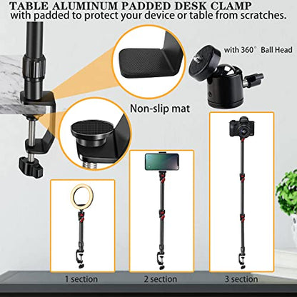 Overhead Camera Mount Desk Stand, 3-Section Detachable Articulating Arm