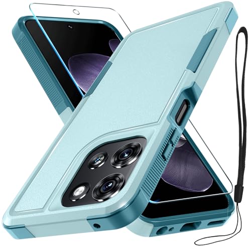 for Moto G 5G 2025 Case, Full Body Heavy Duty Rugged Shockproof Protective Phone Cover with Lanyard Strap, Tempered Glass Screen Protector, Mint Green | with Tempered Glass Screen Protector+Lanyard Strap,Rugged Shockproof Protective Phone Case - color: Mi