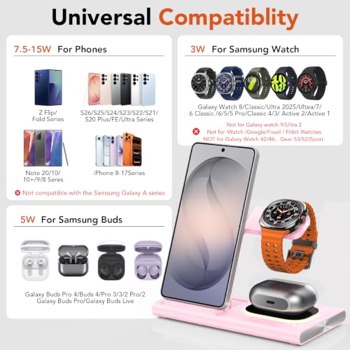 Wireless Charger for Samsung Charging Station, Foldable & Nightlight - color: pink