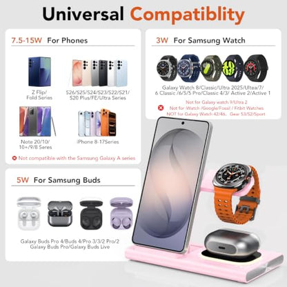 Wireless Charger for Samsung Charging Station, Foldable & Nightlight - color: pink