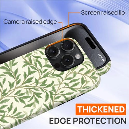 Case for iPhone 15 Pro, Shockproof Hybrid Protective Phone Case, Dual-Layer Drop Protection Anti-Scratch, Green Leaves - color: Green Leaves, size: iPhone 15 Pro