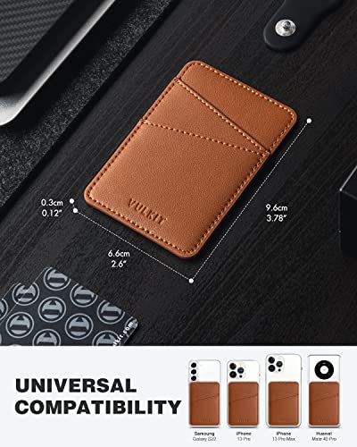 VULKIT Phone Card Holder Wallet Leather Adhesive Pocket RFID Blocking Credit Card Sleeves Stick Back of Phone Smartphones - color: Brown