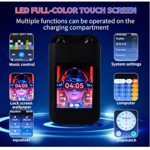 Wireless Earbuds Bluetooth 5.3 Headphones,Long Playtime Ear Buds with Mic Waterproof in Ear Earphones Charging Case with Multi Functions LED Full Color Touch Screen for Android iOS Phones Sport,White - color: White