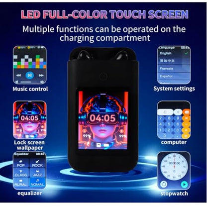 Wireless Earbuds Bluetooth 5.3 Headphones,Long Playtime Ear Buds with Mic Waterproof in Ear Earphones Charging Case with Multi Functions LED Full Color Touch Screen for Android iOS Phones Sport,White - color: White