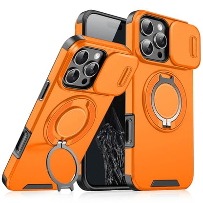 Rugged Shockproof Case for iPhone 17 Pro Max, Heavy Duty Protective Phone Case with Slide Camera Cover, 360° Rotatable Ring Stand & Magnetic Car Mount Compatible (Yellow,iPhone 17 Pro Max) - color: Yellow