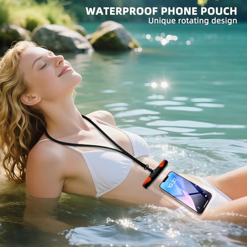 Waterproof Phone Pouch, Waterproof Phone Case with Lanyard for iPhone, Samsung, IPX8 Cellphone Beach Dry Bag Kayak Cruise Ship Essentials 2Pack-7.5" - color: Black Orange