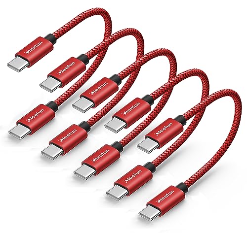 CLEEFUN USB C to USB C Cable 1ft, 5-Pack C to C Cable Fast Charging 60W - color: Red, size: 1ft+1ft+1ft+1ft+1ft