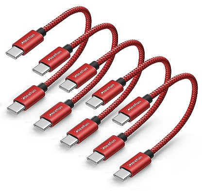 CLEEFUN USB C to USB C Cable 1ft, 5-Pack C to C Cable Fast Charging 60W - color: Red, size: 1ft+1ft+1ft+1ft+1ft