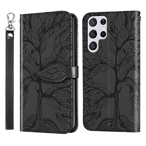 Wallet Case for Samsung Galaxy S22 Ultra with Card Holder/Slot,Leather Flip Folio Stand Shell Magnetic Closure Wrist Strap Kickstand Phone Case(Galaxy S22 Ultra 6.8 inch) Black - color: Black, size: Samsung Galaxy S22 Ultra