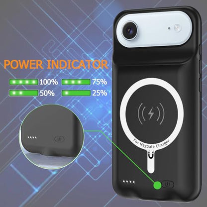 Battery Case for iPhone Air, Upgraded 12000mAh Rechargeable Portable Extended Battery Pack Supported Qi Wireless Charging Case Compatible with iPhone Air(6.5 inch) Charger Cover Power Bank (Black) - size: iPhone 17 Air (6.5 inch)