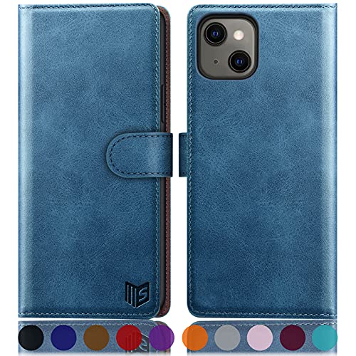 SUANPOT for iPhone 13 6.1 inch 5G with RFID Blocking Wallet case Credit Card Holder,Flip Book PU Leather Phone case Shockproof Cover Cellphone Women Men for Apple 13 case Wallet Sky Blue - color: Sky Blue