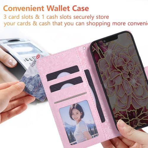 UEEBAI Wallet Case for Samsung Galaxy A17 5G, PU Leather Phone Cover Kickstand RFID Blocking Flip Case Card Slots Wrist Strap Relief Engraved Pattern Magnetic Closure Folio Cover - White Flower - color: White Flower, size: Samsung Galaxy A17 5G