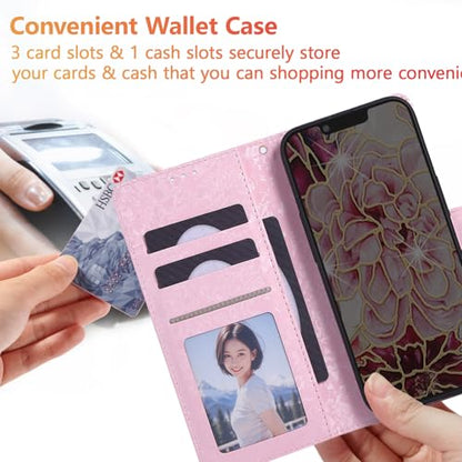 UEEBAI Wallet Case for Samsung Galaxy A17 5G, PU Leather Phone Cover Kickstand RFID Blocking Flip Case Card Slots Wrist Strap Relief Engraved Pattern Magnetic Closure Folio Cover - White Flower - color: White Flower, size: Samsung Galaxy A17 5G
